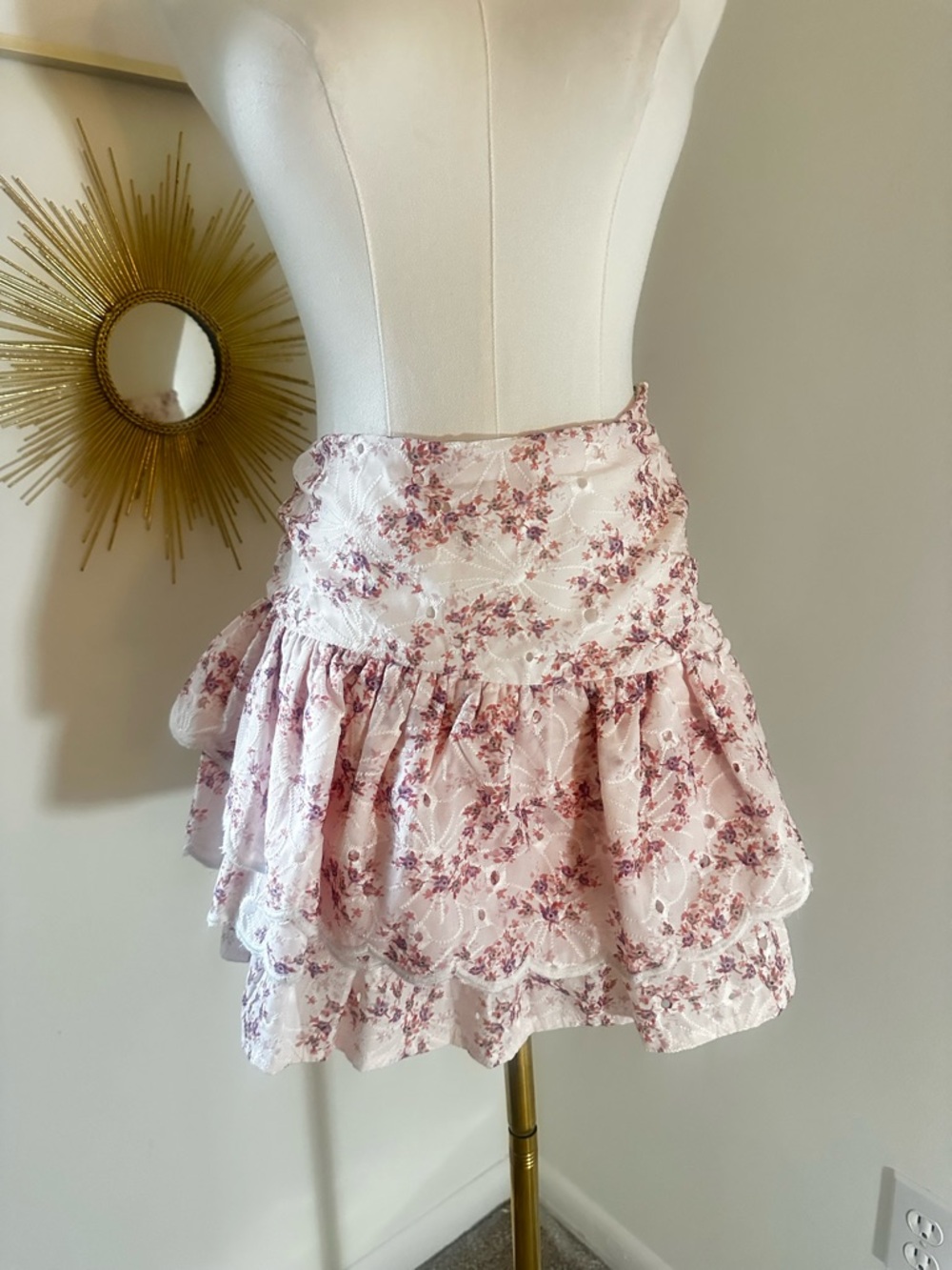 Reset Pink Floral Lace Tiered Mini Skirt